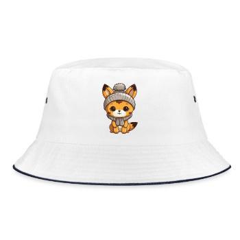 Fuchs Winter Comic - Bucket Hat - Weiß/Navy - Vorne