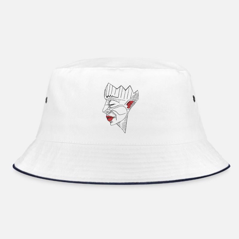 Rote Lippen, stille Wut - Bucket Hat - Weiß/Navy