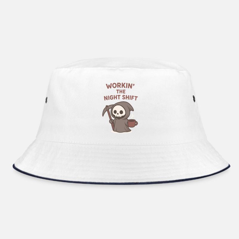 Nachtschicht Sensenmann Kaffee - Bucket Hat - Weiß/Navy