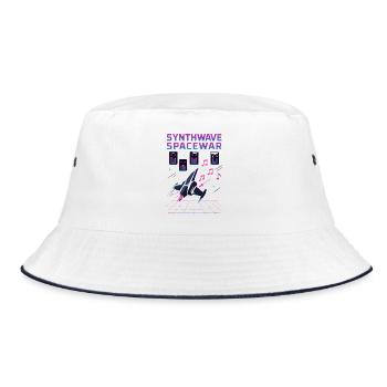 SYNTHWAVE SPACEWAR Retro Neon 80s Spaceship - Bucket Hat - white/navy - Front