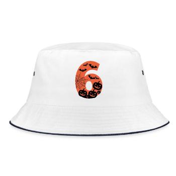 Spooky Halloween Number 6 with Pumpkins and Bats - Bucket Hat - white/navy - Front