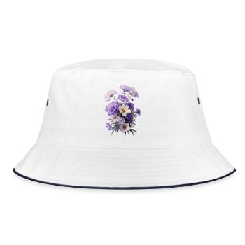 Strauß aus lila und lila Blumen - Öl auf Leinwand - Bucket Hat - Weiß/Navy - Vorne