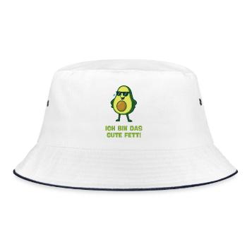Avocado mit Sonnenbrille – Gutes Fett - Bucket Hat - Weiß/Navy - Vorne