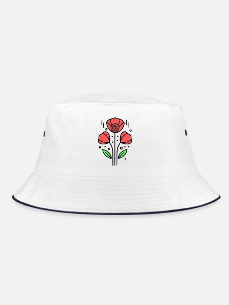 Poppy Poppies Minimalist Line Art 10 - Bucket Hat - white/navy - Front