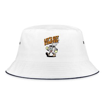 Kaffee Startklar Motivationsdesign - Bucket Hat - Weiß/Navy - Vorne