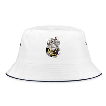 Fish pattern with gold accent - Bucket Hat - white/navy - Front