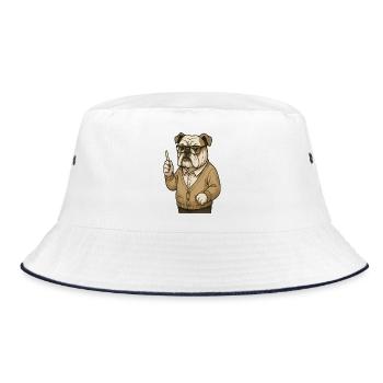 Bulldog Teacher with Chalk Retro Classroom Cartoon - Bucket Hat - white/navy - Front