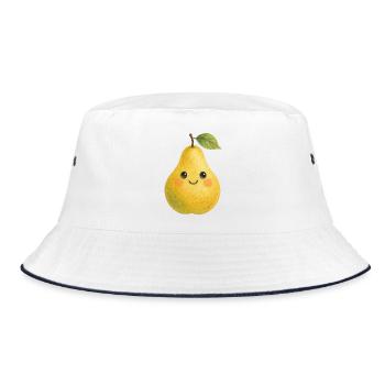 Yellow Pear with Face Watercolor Fruit Baby Child - Bucket Hat - white/navy - Front