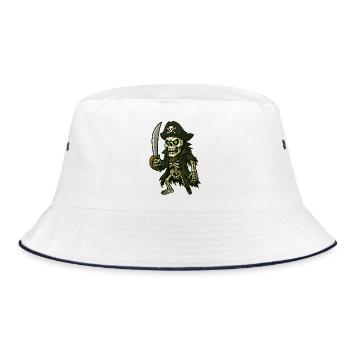 Skeleton Pirate with Sword and Green Eyes - Bucket Hat - white/navy - Front