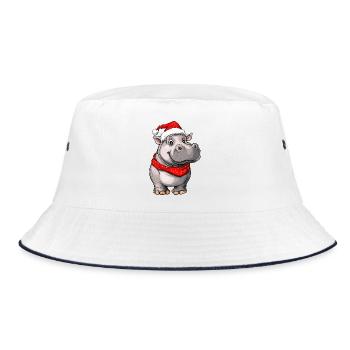 Weihnachten Nilpferd - Bucket Hat - Weiß/Navy - Vorne