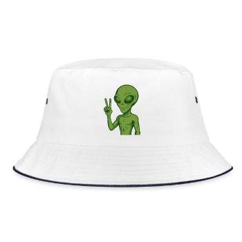 Alien Außerirdischer Frieden Peace - Bucket Hat - Weiß/Navy - Vorne