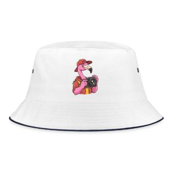 Funny Cool Flamingo Photographer with Camera - Bucket Hat - white/navy - Front