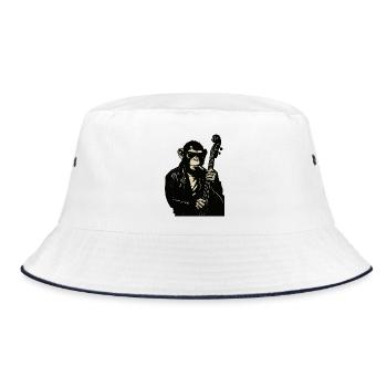 Monkey Rocker Lederbass - Bucket Hat - Weiß/Navy - Vorne