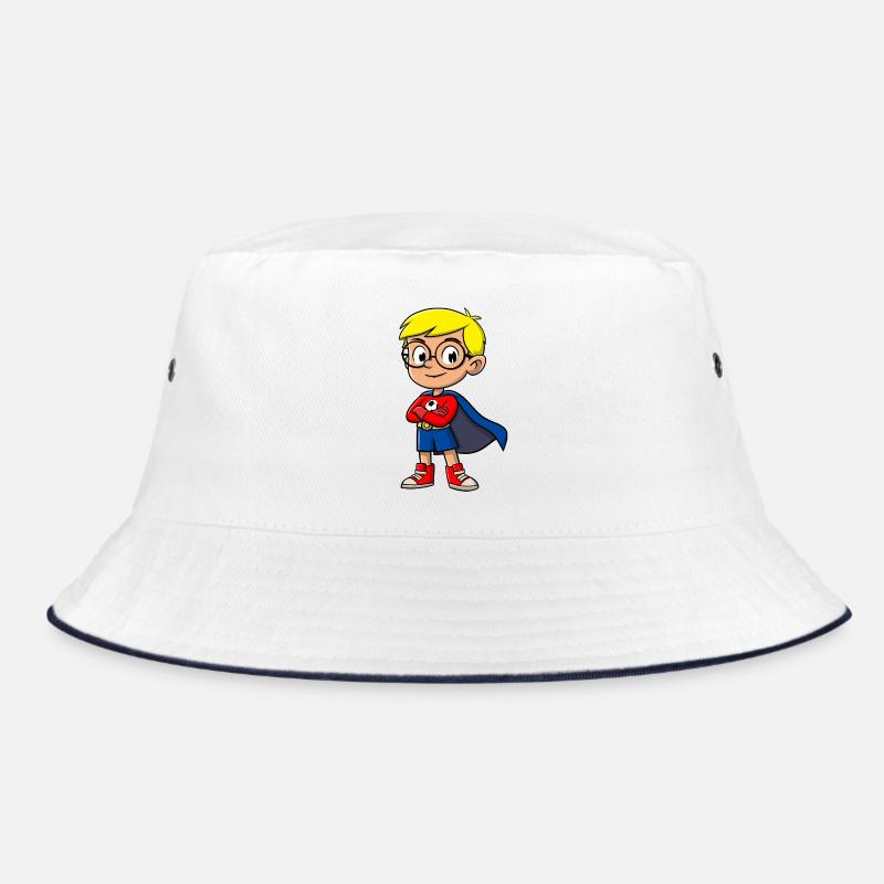 Kleiner Superheld mit Brille - Bucket Hat - Weiß/Navy