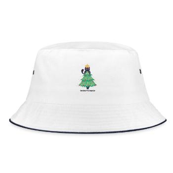 Cat Christmas Sweater in Tree - Bucket Hat - white/navy - Front