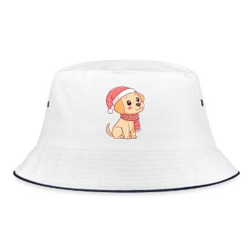 Festlicher Welpe mit Weihnachtshut - Bucket Hat - Weiß/Navy - Vorne