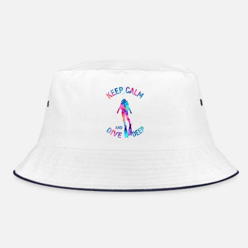 Keep Calm Dive Deep Bunter Taucher - Bucket Hat - Weiß/Navy