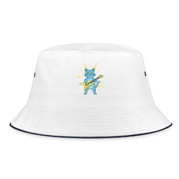 Blauer Katzen Gitarrist - Bucket Hat - Weiß/Navy - Vorne