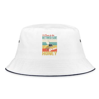 Retired Side Honey Funny Bee Retro Sunset Design - Bucket Hat - Weiß/Navy - Vorne