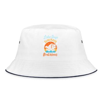 Lake Days Sun Rays Boat Waves Retro Sailing Art - Bucket Hat - white/navy - Front