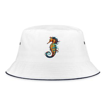  Seepferdchen Comic Seepferd - Bucket Hat - Weiß/Navy - Vorne