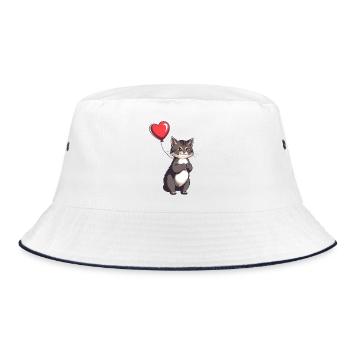 Katze mit Herz Ballon Geschenk Geburtstag - Bucket Hat - Weiß/Navy - Vorne