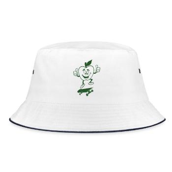 Cool Green Apple on Skateboard – Fun Cartoon Style - Bucket Hat - white/navy - Front