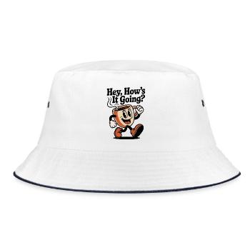 Laufender Kaffeebecher Mascot - Bucket Hat - Weiß/Navy - Vorne