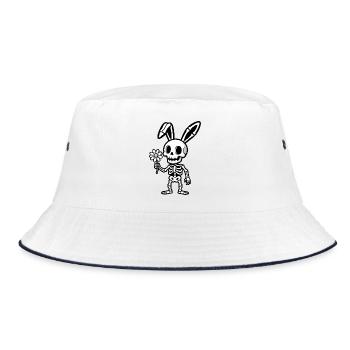 Skeleton Rabbit with Flower - Bucket Hat - white/navy - Front