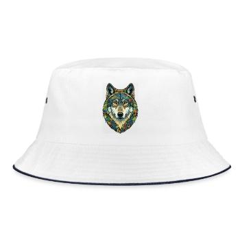 Colorful Wolf with Flowers - Bucket Hat - white/navy - Front