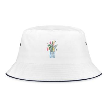 Bunter Blumenstrauß in Vase Tulpen Design - Bucket Hat - Weiß/Navy - Vorne