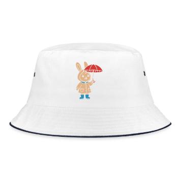 Cute Bunny Raincoat Umbrella Vector - Bucket Hat - white/navy - Front