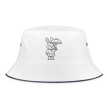 Cute Bunny Raincoat Umbrella Vector - Bucket Hat - white/navy - Front