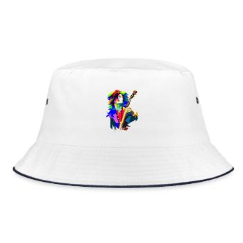 Rock And Roll Guitarist In Stage Action Pop Art - Bucket Hat - white/navy - Front