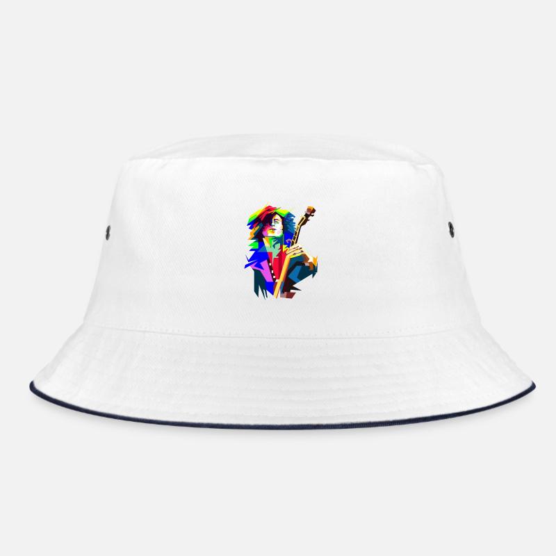 Rock'n'Roll-Gitarrist in Bühnen-Action-Pop-Kunst - Bucket Hat - Weiß/Navy