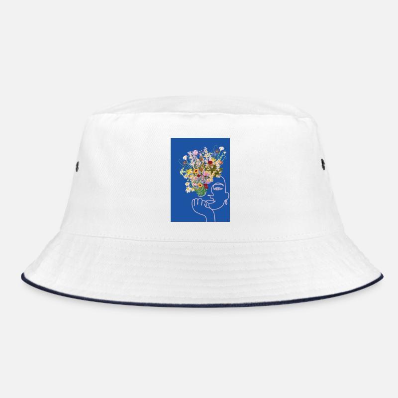 Blumenfrau - Bucket Hat - Weiß/Navy