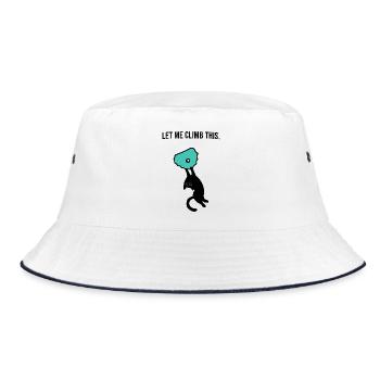 Boulder cat holds on to climbing hold - Bucket Hat - white/navy - Front