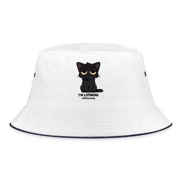 Mürrische Schwarze Katze | Null Bock Katzen Motiv - Bucket Hat - Weiß/Navy - Vorne