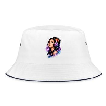 Music lover with headphones in neon art style - Bucket Hat - white/navy - Front