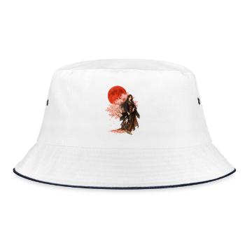 Schöne Kriegerin | Orientalisch-japanische Kunst - Bucket Hat - Weiß/Navy - Vorne