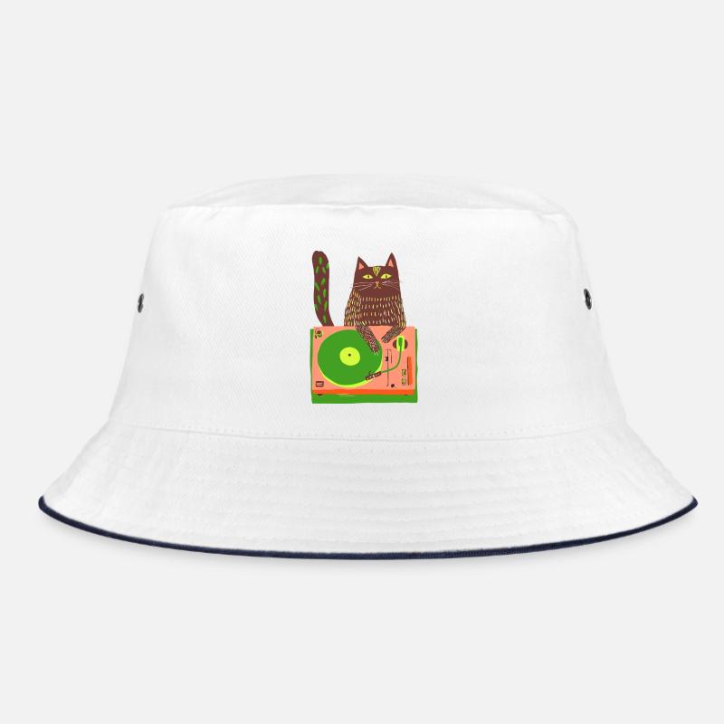 Cat DJ on Neon Turntable Bucket Hat