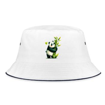 Panda Cuddle with Bamboo - Bucket Hat - white/navy - Front