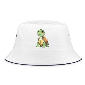 Green Turtle Cartoon Pattern - Bucket Hat - white/navy - Front