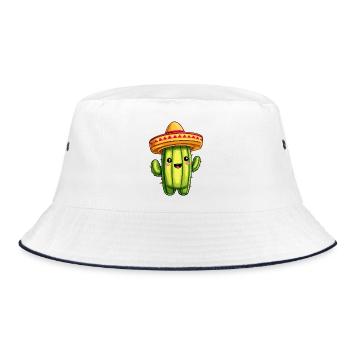Kaktus mit Sombrero – kawaii Cactus - Bucket Hat - Weiß/Navy - Vorne