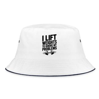Gewichtheben lustiger Spruch Muskelaufbau - Bucket Hat - Weiß/Navy - Vorne
