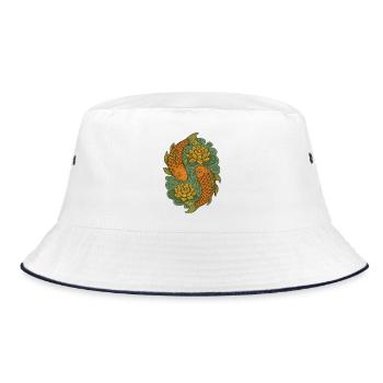 Koi and Lotus Circle Art - Bucket Hat - white/navy - Front