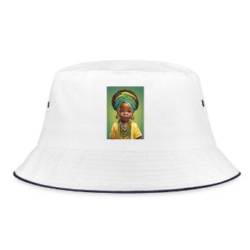 Afro-Porträt Kind in leuchtender Farbe - Bucket Hat - Weiß/Navy - Vorne