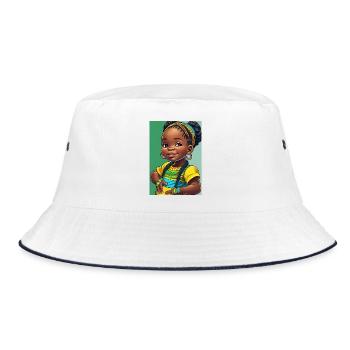 Colorful Afro Child in Braids - Bucket Hat - white/navy - Front