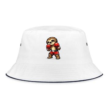 Boxendes Faultier Boxkampf - Bucket Hat - Weiß/Navy - Vorne