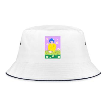Reading woman in the garden - Bucket Hat - white/navy - Front
